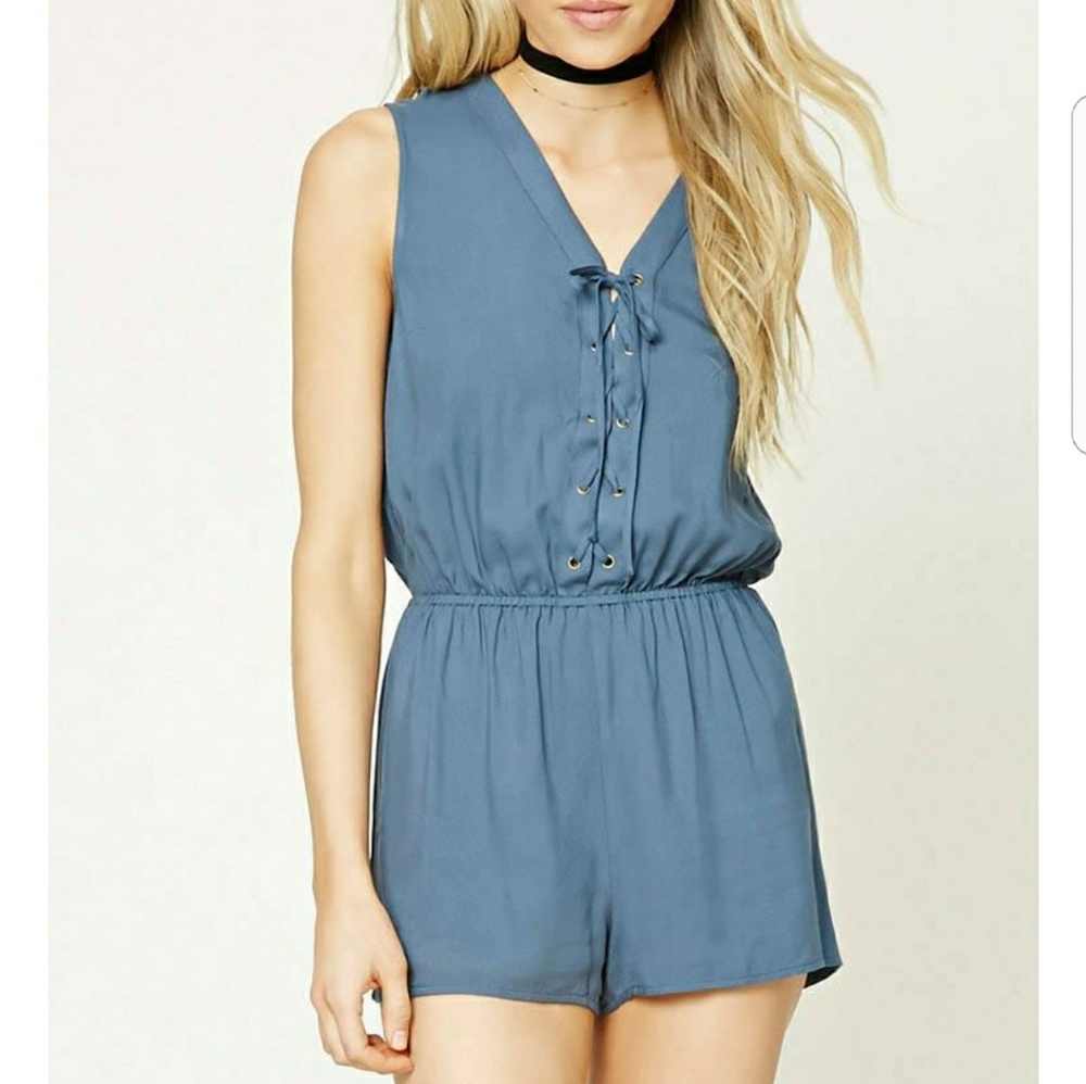 Powder Blue Lace-Up Romper